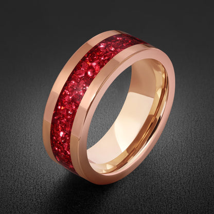 Tungsten Carbide Mens Ring ~ Rose Gold Wedding Band (4mm, 8mm) ~ Ruby Wedding Ring ~ Elegant Promise Ring ~ Engagement Gift ~