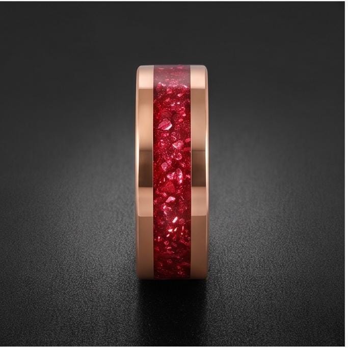 Tungsten Carbide Mens Ring ~ Rose Gold Wedding Band (4mm, 8mm) ~ Ruby Wedding Ring ~ Elegant Promise Ring ~ Engagement Gift ~