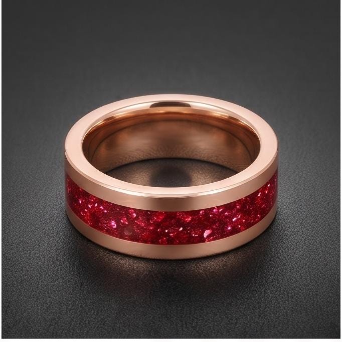 Tungsten Carbide Mens Ring ~ Rose Gold Wedding Band (4mm, 8mm) ~ Ruby Wedding Ring ~ Elegant Promise Ring ~ Engagement Gift ~