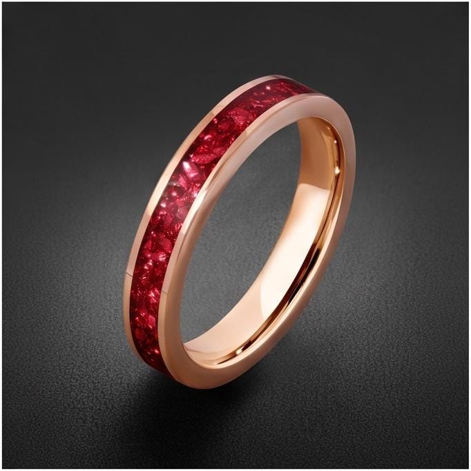 Tungsten Carbide Mens Ring ~ Rose Gold Wedding Band (4mm, 8mm) ~ Ruby Wedding Ring ~ Elegant Promise Ring ~ Engagement Gift ~