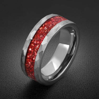 Ruby Ring, Hammered Tungsten Ring, Hammered Silver Ring, Mens Wedding Band, Womens Ring, Anniversary Ring, Engagement Ring, 4