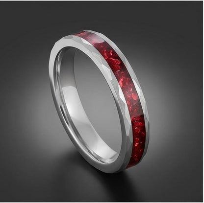 Ruby Ring, Hammered Tungsten Ring, Hammered Silver Ring, Mens Wedding Band, Womens Ring, Anniversary Ring, Engagement Ring, 4