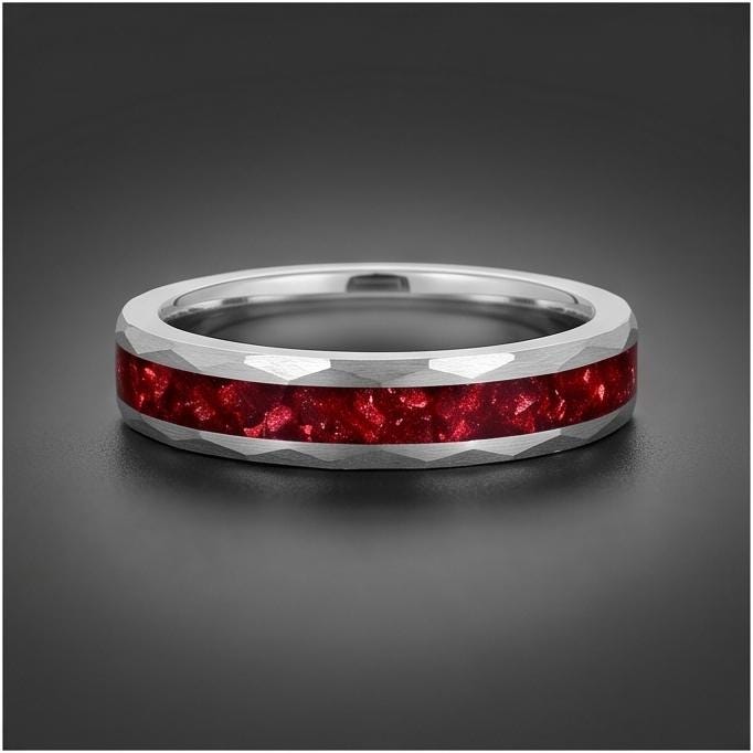 Ruby Ring, Hammered Tungsten Ring, Hammered Silver Ring, Mens Wedding Band, Womens Ring, Anniversary Ring, Engagement Ring, 4