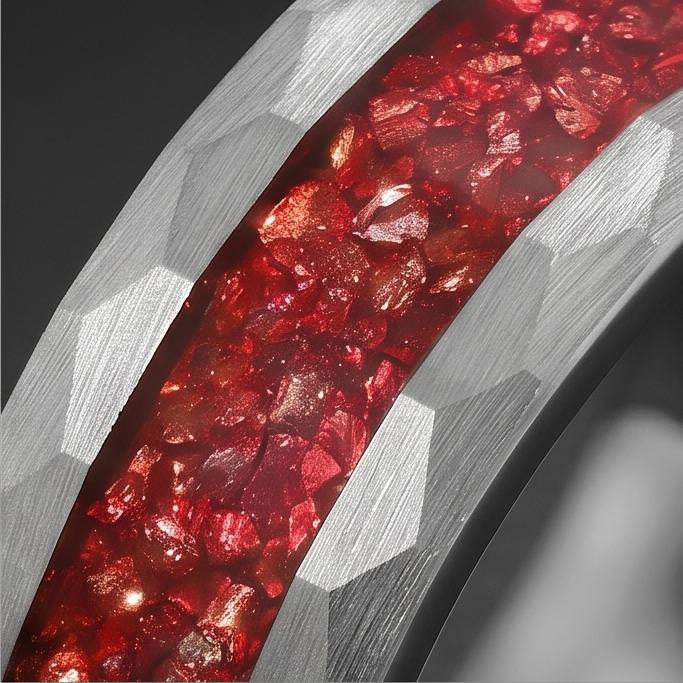Ruby Ring, Hammered Tungsten Ring, Hammered Silver Ring, Mens Wedding Band, Womens Ring, Anniversary Ring, Engagement Ring, 4