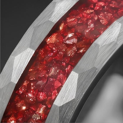 Ruby Ring, Hammered Tungsten Ring, Hammered Silver Ring, Mens Wedding Band, Womens Ring, Anniversary Ring, Engagement Ring, 4