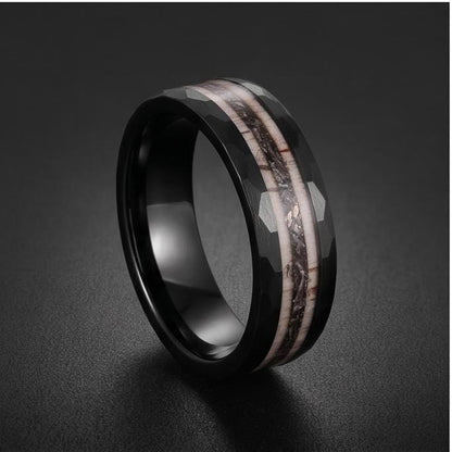 Hammered Tungsten Meteorite Deer Antler Ring ~ Black Wedding Band (8mm) ~ Hunting Mens Wedding Ring ~ Mens Anniversary Promis