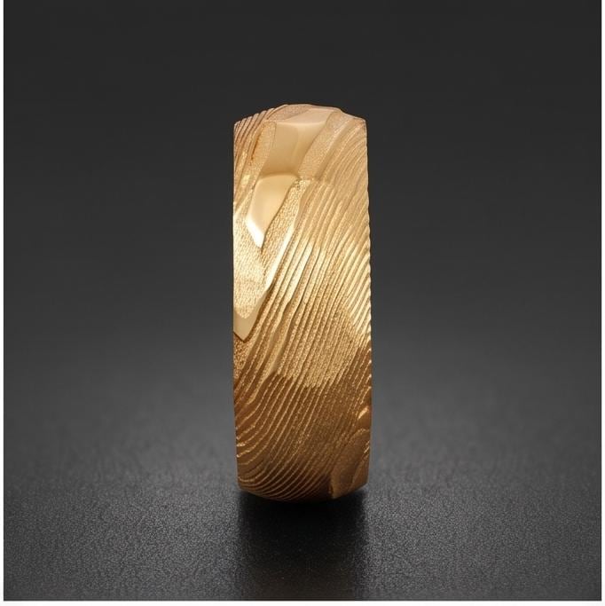 Gold Damascus Ring, Hammered Gold Ring, Gold Wedding Ring, Men Wedding Ring, Mens Ring, Anniversary Ring, Engagement Ring, 8m