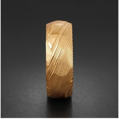 Gold Damascus Ring, Hammered Gold Ring, Gold Wedding Ring, Men Wedding Ring, Mens Ring, Anniversary Ring, Engagement Ring, 8m
