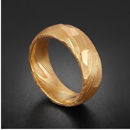 Gold Damascus Ring, Hammered Gold Ring, Gold Wedding Ring, Men Wedding Ring, Mens Ring, Anniversary Ring, Engagement Ring, 8m