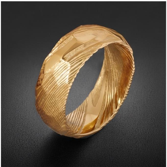 Gold Damascus Ring, Hammered Gold Ring, Gold Wedding Ring, Men Wedding Ring, Mens Ring, Anniversary Ring, Engagement Ring, 8m