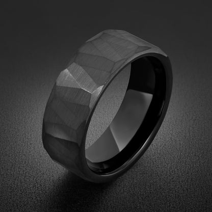 Black Hammered Tungsten Ring | Brushed 8mm Men’s Wedding Band ~ Personalized Alternative Groom Ring with Free Engraving ~ Roc
