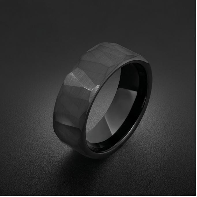 Black Hammered Tungsten Ring | Brushed 8mm Men’s Wedding Band ~ Personalized Alternative Groom Ring with Free Engraving ~ Roc