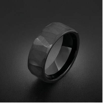 Black Hammered Tungsten Ring | Brushed 8mm Men’s Wedding Band ~ Personalized Alternative Groom Ring with Free Engraving ~ Roc