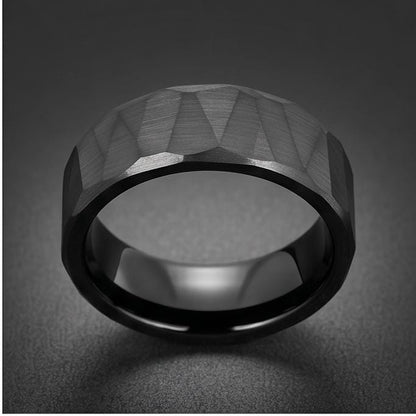 Black Hammered Tungsten Ring | Brushed 8mm Men’s Wedding Band ~ Personalized Alternative Groom Ring with Free Engraving ~ Roc