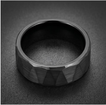 Black Hammered Tungsten Ring | Brushed 8mm Men’s Wedding Band ~ Personalized Alternative Groom Ring with Free Engraving ~ Roc