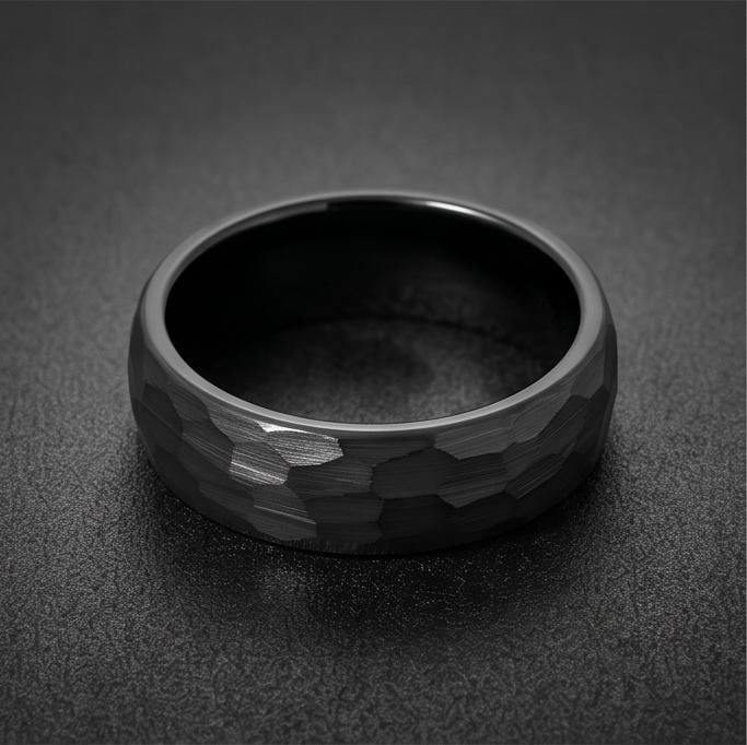 Black Hammered Tungsten Ring | 4mm Thin or 6mm Wide Wedding Band ~ Personalized Brushed Ring With Custom Engraving - image 9