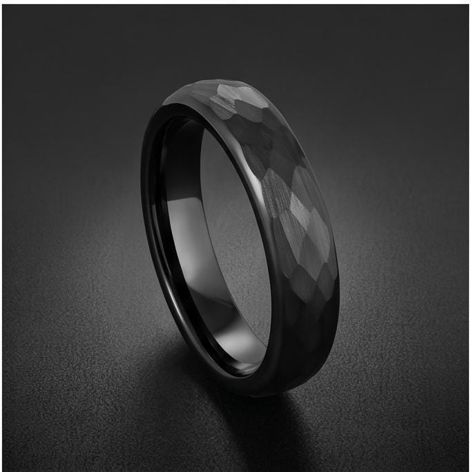 Black Hammered Tungsten Ring | 4mm Thin or 6mm Wide Wedding Band ~ Personalized Brushed Ring With Custom Engraving - image 16