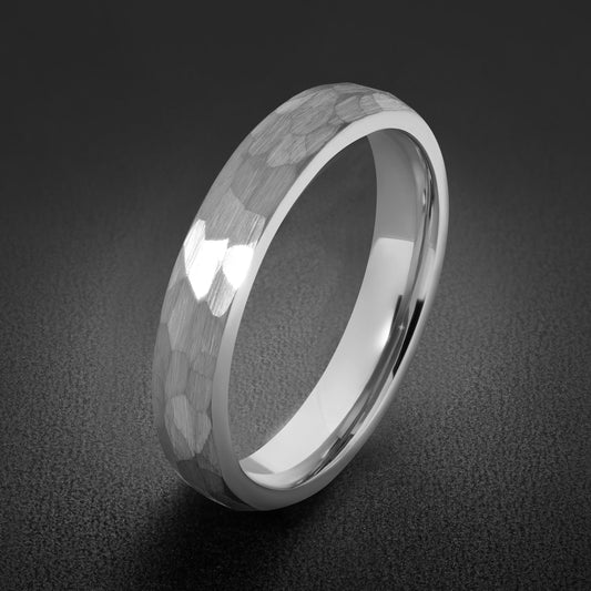 Custom Engraved Silver Tungsten Ring | Personalized Hammered Wedding Band in 4mm or 6mm ~ Personalized Statement Jewelry Gift