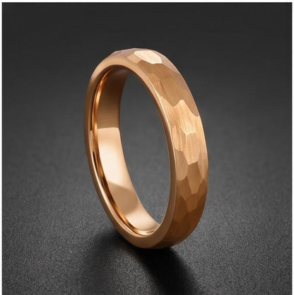 Custom Engraved Gold Tungsten Ring | Personalized Hammered Wedding Band in 4mm or 6mm ~ Personalized Gift for Him or Her - im