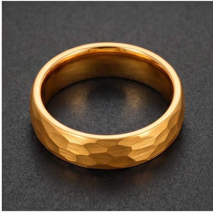 Custom Engraved Gold Tungsten Ring | Personalized Hammered Wedding Band in 4mm or 6mm ~ Personalized Gift for Him or Her - im