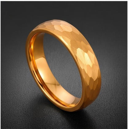 Custom Engraved Gold Tungsten Ring | Personalized Hammered Wedding Band in 4mm or 6mm ~ Personalized Gift for Him or Her - im