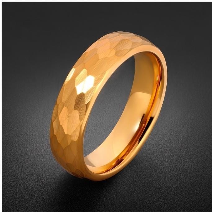 Custom Engraved Gold Tungsten Ring | Personalized Hammered Wedding Band in 4mm or 6mm ~ Personalized Gift for Him or Her - im