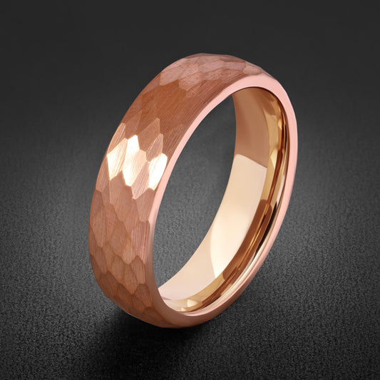 Hammered Rose Gold Ring, Rose Gold Tungsten Ring, Rose Gold Wedding Ring, Mens Wedding Band, Womens Ring, Anniversary Ring, E