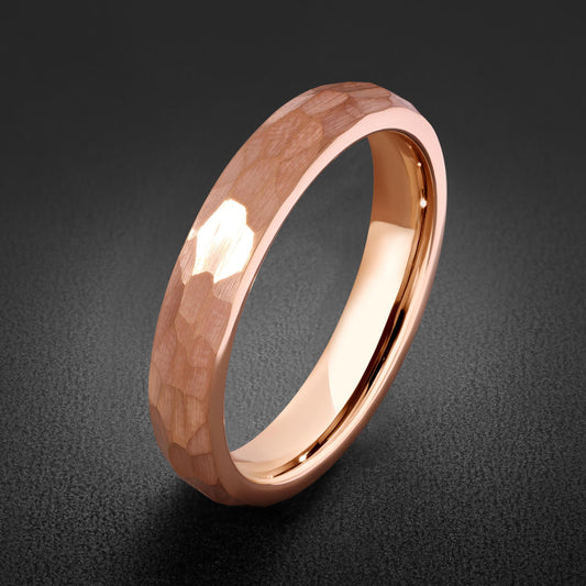 Rose Gold Hammered Brushed Tungsten Ring ~ Men Wedding Band ~ Rustic Modern Anniversary Gift for Her or Him ~ Rose Gold Promi