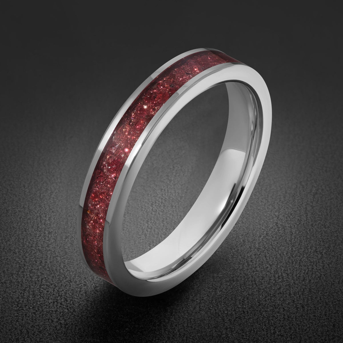 Mens Garnet Ring ~ Silver Tungsten Carbide Ring with Garnet | Deep Red Center Stone for Formal Occasions | Contemporary State