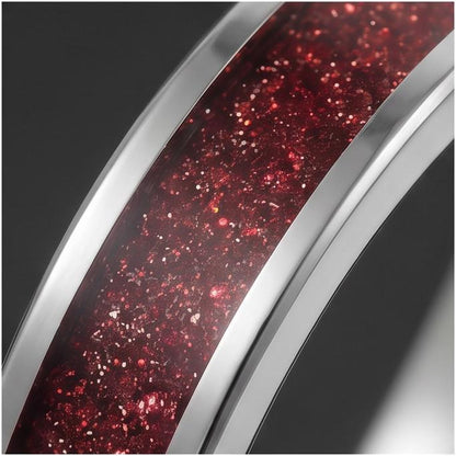 Mens Garnet Ring ~ Silver Tungsten Carbide Ring with Garnet | Deep Red Center Stone for Formal Occasions | Contemporary State