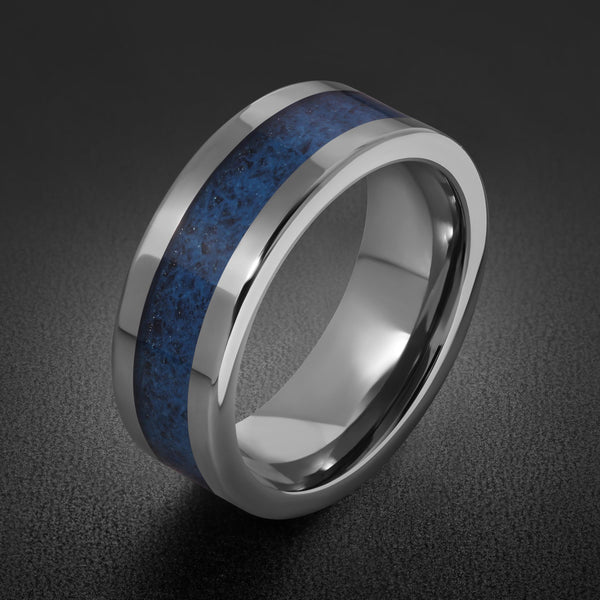 Blue Sapphire Tungsten Carbide Ring ~ Silver Sapphire Inlay ~ 4mm, 8mm Widths Ring ~ September Birthstone Ring ~ Modern Sapph