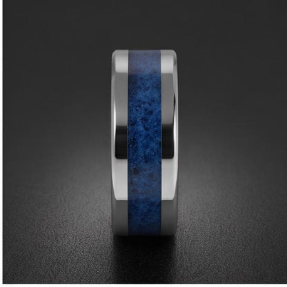 Silver Tungsten Sapphire Ring | Unisex Wedding Band ~ Sapphire Tungsten Carbide Ring - Anniversary Gift For Him Her, Mens Wom