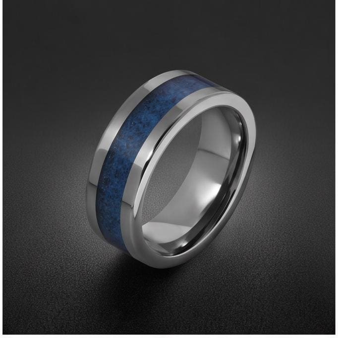 Silver Tungsten Sapphire Ring | Unisex Wedding Band ~ Sapphire Tungsten Carbide Ring - Anniversary Gift For Him Her, Mens Wom