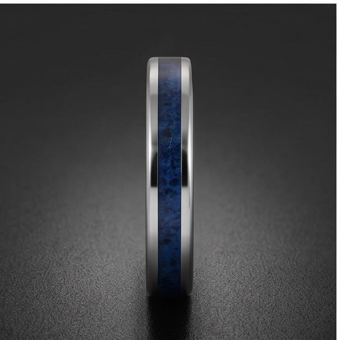 Silver Tungsten Sapphire Ring | Unisex Wedding Band ~ Sapphire Tungsten Carbide Ring - Anniversary Gift For Him Her, Mens Wom