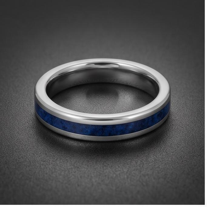 Silver Tungsten Sapphire Ring | Unisex Wedding Band ~ Sapphire Tungsten Carbide Ring - Anniversary Gift For Him Her, Mens Wom