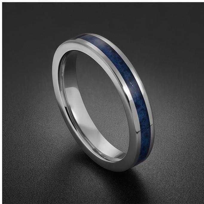 Silver Tungsten Sapphire Ring | Unisex Wedding Band ~ Sapphire Tungsten Carbide Ring - Anniversary Gift For Him Her, Mens Wom