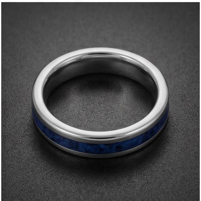 Blue Sapphire Tungsten Carbide Ring ~ Silver Sapphire Inlay ~ 4mm, 8mm Widths Ring ~ September Birthstone Ring ~ Modern Sapph