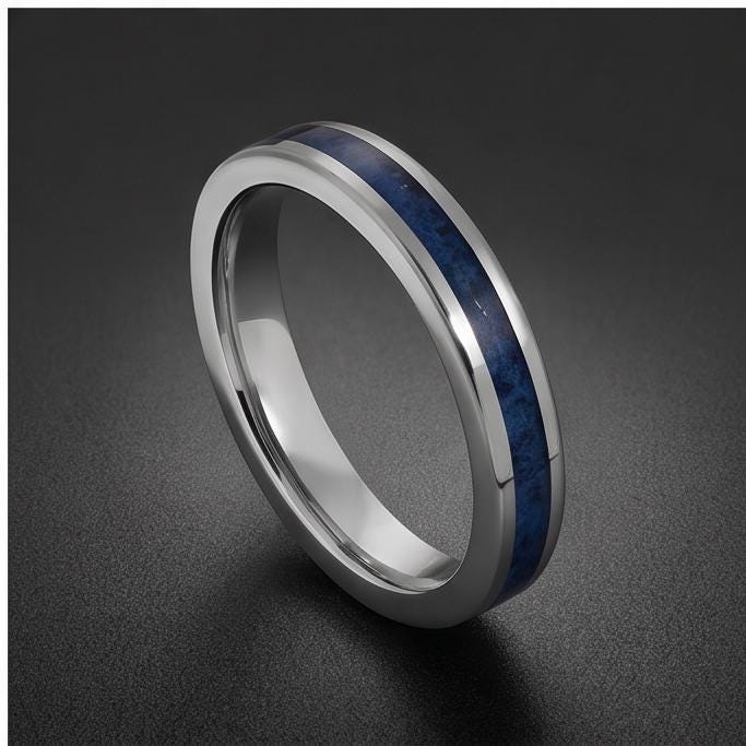 Blue Sapphire Tungsten Carbide Ring ~ Silver Sapphire Inlay ~ 4mm, 8mm Widths Ring ~ September Birthstone Ring ~ Modern Sapph