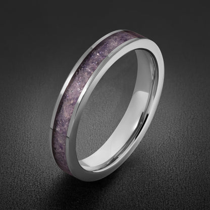 Silver Tungsten Ring with Tanzanite | Deep Blue Violet Wedding Band for Modern Couples | Durable Sparkling Timeless Anniversa