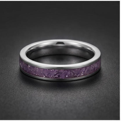 Silver Tungsten Ring with Tanzanite | Deep Blue Violet Wedding Band for Modern Couples | Durable Sparkling Timeless Anniversa