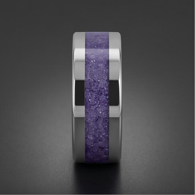 Silver Tungsten Ring with Tanzanite | Deep Blue Violet Wedding Band for Modern Couples | Durable Sparkling Timeless Anniversa