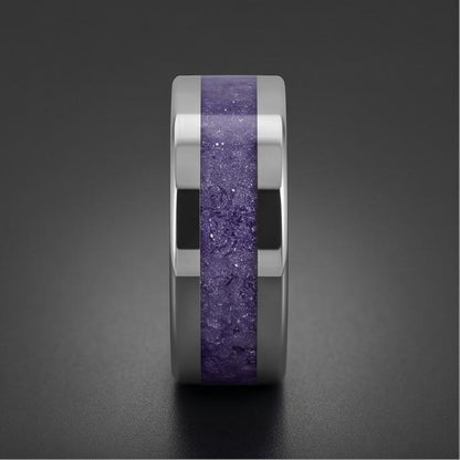 Silver Tungsten Ring with Tanzanite | Deep Blue Violet Wedding Band for Modern Couples | Durable Sparkling Timeless Anniversa