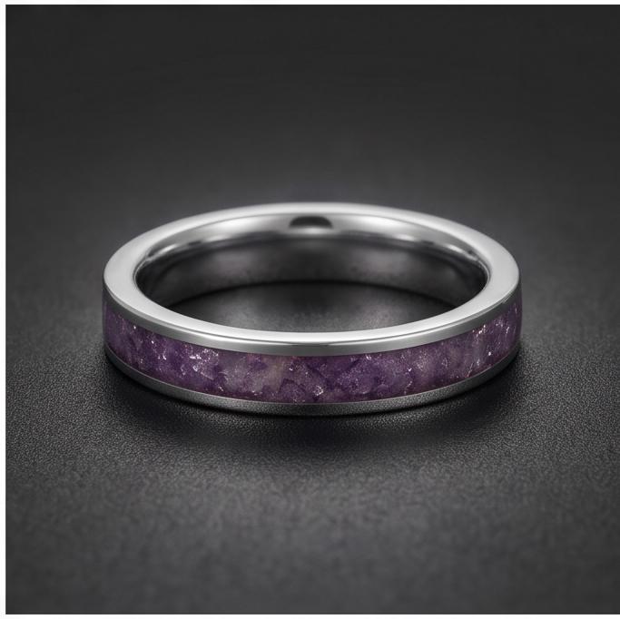 Silver Tungsten Ring with Tanzanite | Deep Blue Violet Wedding Band for Modern Couples | Durable Sparkling Timeless Anniversa