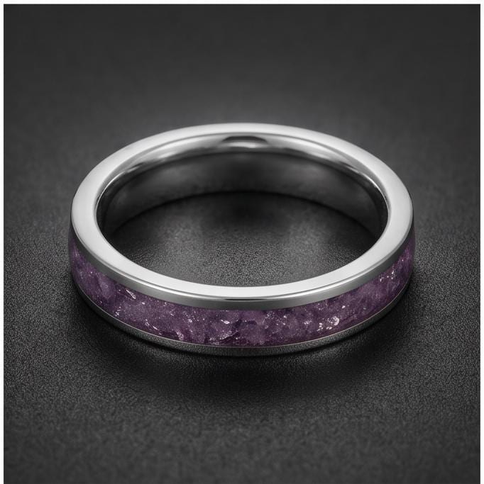 Silver Tungsten Ring with Tanzanite | Deep Blue Violet Wedding Band for Modern Couples | Durable Sparkling Timeless Anniversa