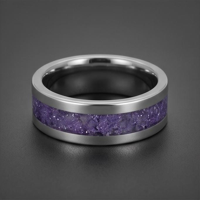 Silver Tungsten Ring with Tanzanite | Deep Blue Violet Wedding Band for Modern Couples | Durable Sparkling Timeless Anniversa