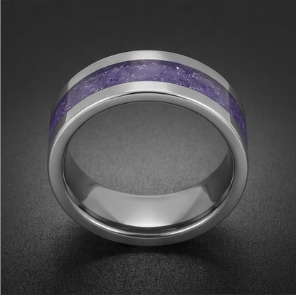 Silver Tungsten Ring with Tanzanite | Deep Blue Violet Wedding Band for Modern Couples | Durable Sparkling Timeless Anniversa