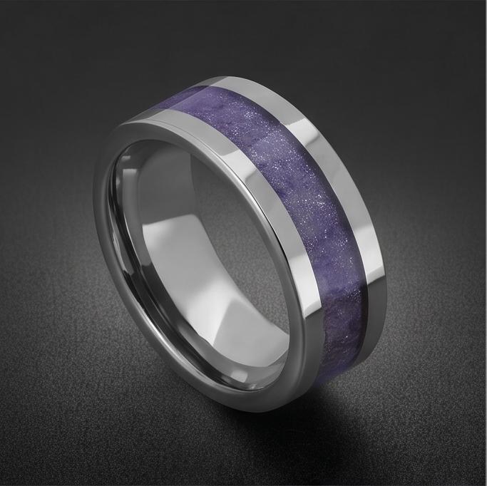 Silver Wedding Tanzanite Ring (4mm & 8mm) ~ Men Tungsten Carbide Ring ~ Elegant Tanzanite Jewelry for December Birthstone ~ S