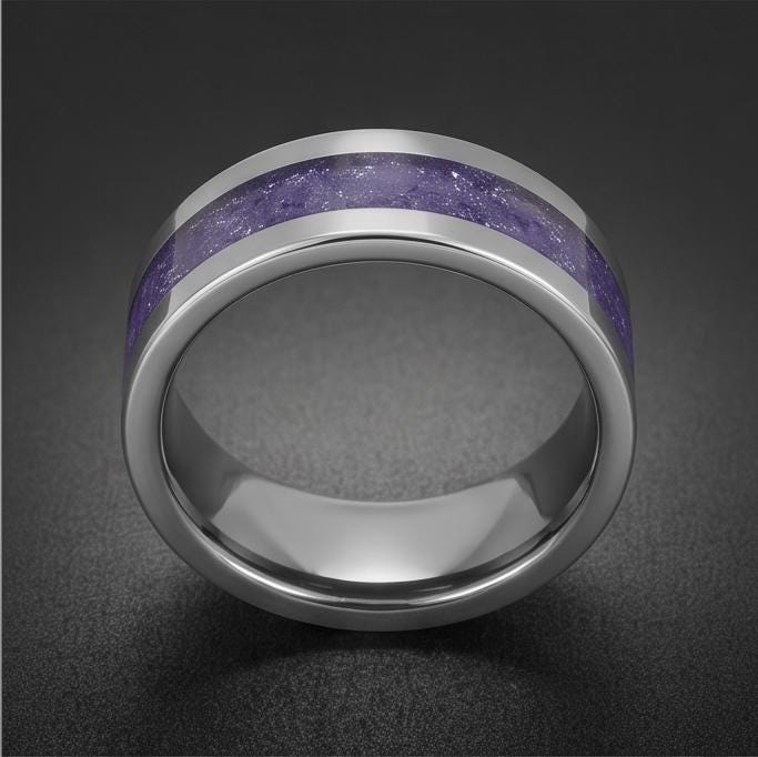 Silver Wedding Tanzanite Ring (4mm & 8mm) ~ Men Tungsten Carbide Ring ~ Elegant Tanzanite Jewelry for December Birthstone ~ S