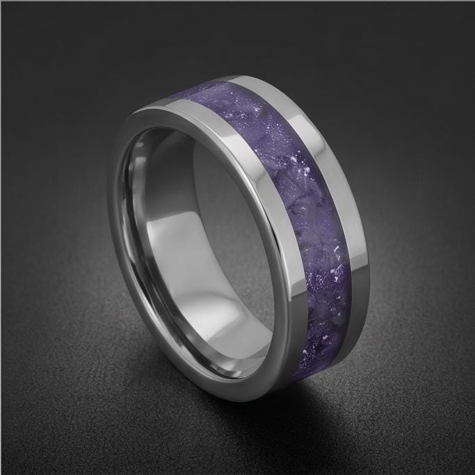 Silver Wedding Tanzanite Ring (4mm & 8mm) ~ Men Tungsten Carbide Ring ~ Elegant Tanzanite Jewelry for December Birthstone ~ S