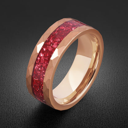 Hammered Rose Gold Ruby Ring | Handcrafted Elegant Ruby Jewelry ~ Rose Gold Statement Ring - Anniversary Birthday Gift For He